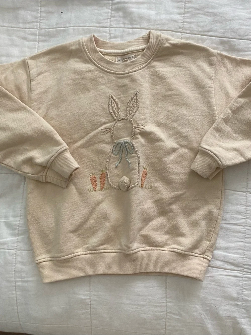 Wild Wawa Cotton Jogger Sweatshirt Set Cream Bunny Easter Size 5-6